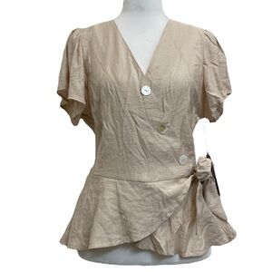 Melograno Rico Khaki Tan Button Front Wrap Blouse